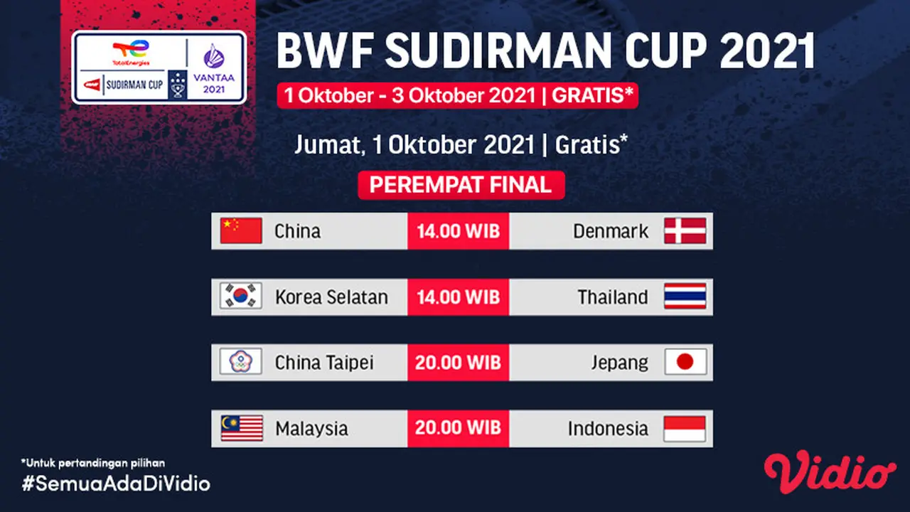 BWF Sudirman Cup 2021 Jumat, (1/10/2021)