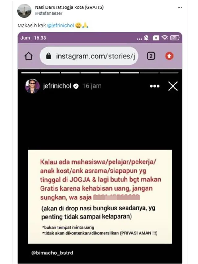 Kisah Pemuda Penggiat Nasi Darurat Jogja, Pernah Viral Masuk IG Story Jefri Nichol