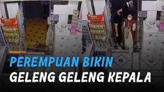 Aksi perempuan kesulitan membuka pintu minimarket menarik perhatian.