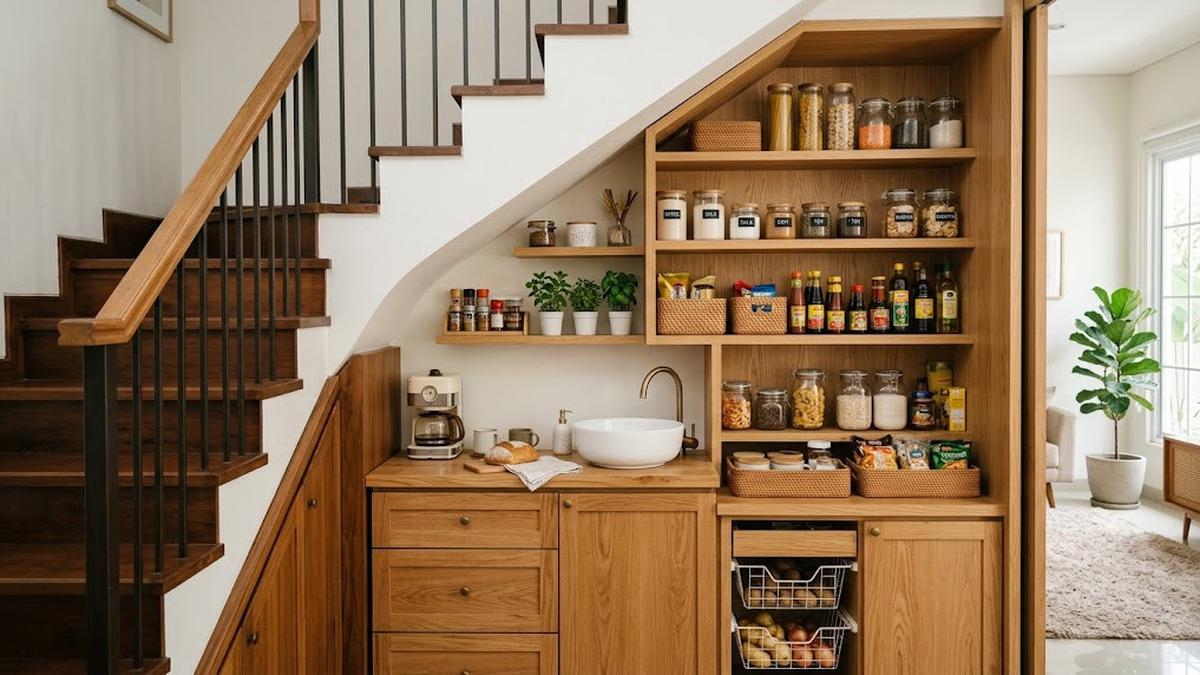 9 Ide Pantry Mini di Bawah Tangga, Solusi Optimalkan Ruang untuk Penyimpanan Estetik