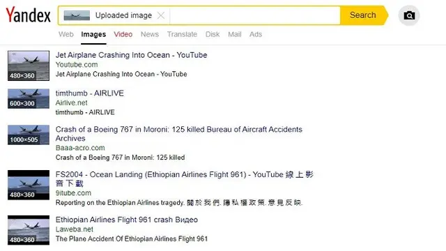 Gambar Tangkapan Penelusuran Foto dengan Situs Yandex
