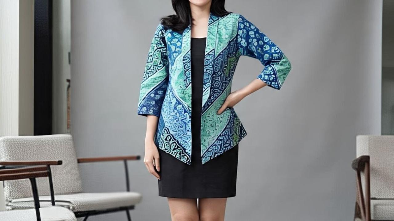 Ilustrasi Model Jas Kombinasi Batik Wanita