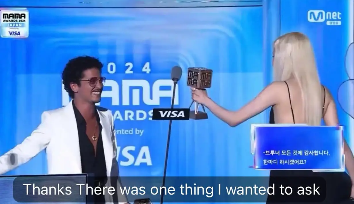 Kemenangan mereka pun menjadi sorotan jagat maya. Para penggemar pun ikut bersorak merayakan kemenangan Rose dan Bruno Mars. (Foto: Doc MAMA Awards 2024 via X)