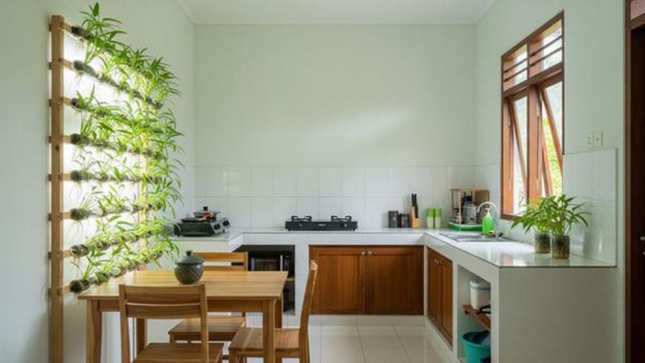 8 Model Dapur Minimalis Bentuk L dengan Tanaman Sayur di Botol, Estetik dan Fungsional