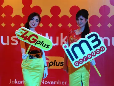 Indosat meluncurkan internet 4G LTE serentak secara nasional dengan nama 4G plus di Jakarta, Senin (30/11/2015). (Liputan6.com/Angga Yuniar)