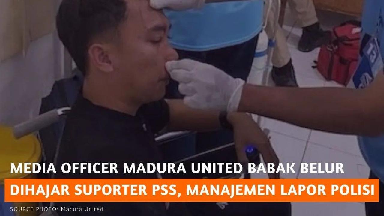 Media officer Madura United, Ferdiansyah Alifurrahman, dikeroyok sejumlah suporter PSS Sleman pada Minggu petang (24/9/2023) di ruang konferensi pers Stadion Maguwoharjo, Sleman.