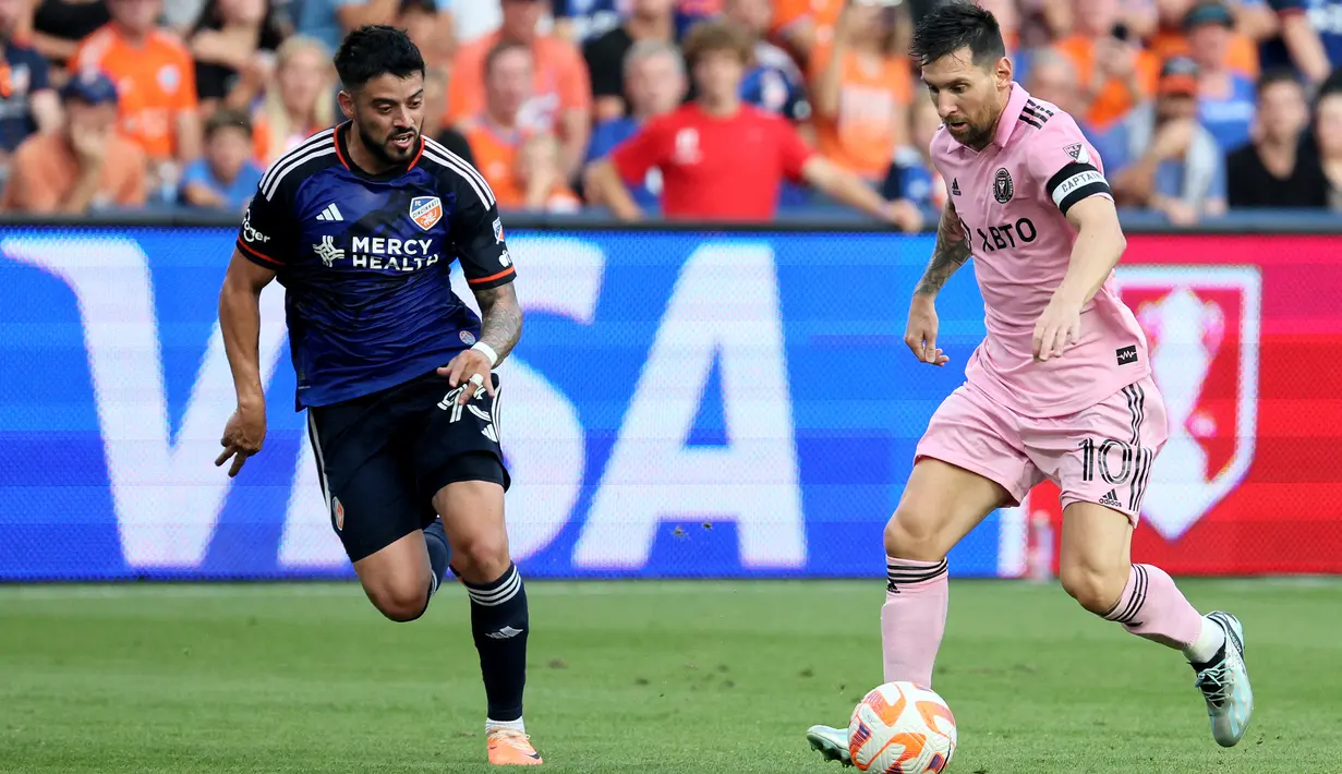 Lionel Messi mencetak dua assist di laga ini. (ANDY LYONS / GETTY IMAGES NORTH AMERICA / Getty Images via AFP)