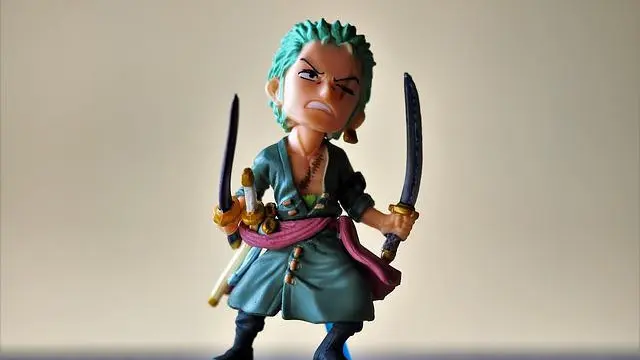 Ilustrasi action figure Zoro, One Piece