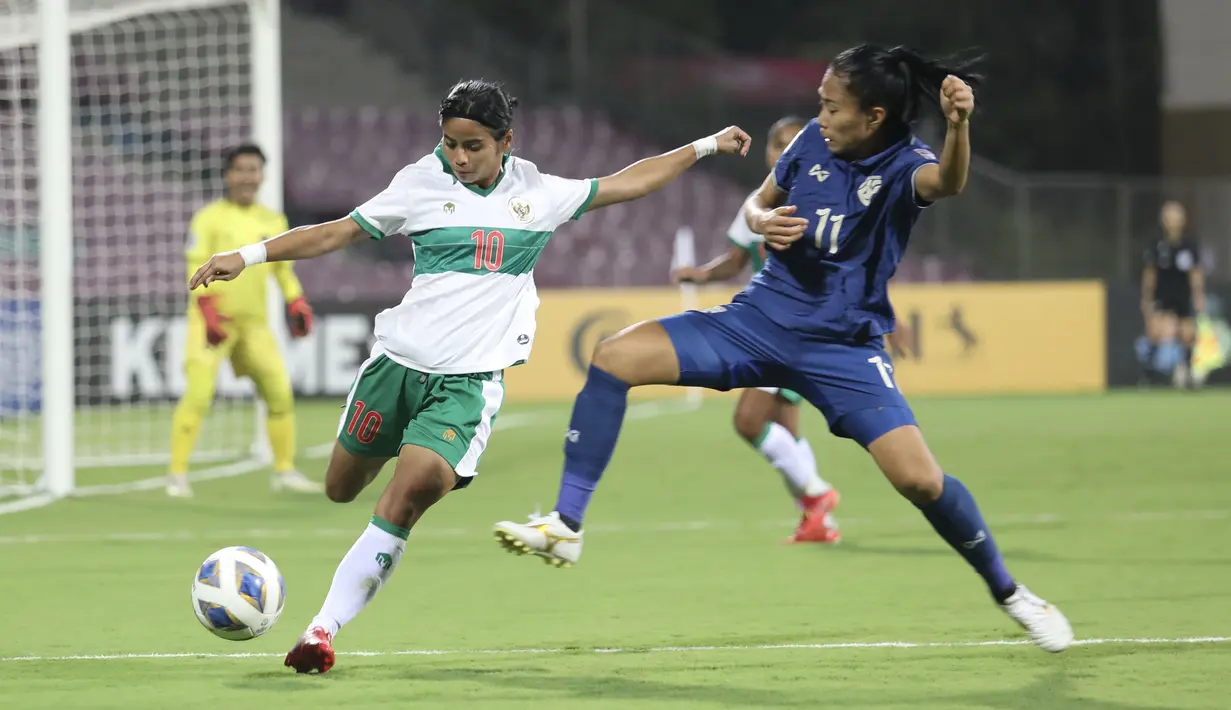 Timnas Putri Indonesia harus takluk 0-4 dari Thailand di laga kedua Grub B Piala Asia (AFC) Wanita yang berlangsung di D.Y. Patil Stadium, Navi Mumbai, India, pada Senin (24/1/2022) malam WIB. (Dok. PSSI)