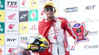 M. Adenanta Putra, pembalap AHRT finis di posisi ketiga race kedua kelas SS600 ARRC 2025 Seri Buriram di Sirkuit Internasional Chang, Buriram, Minggu (27-4-2025). (Dok. AHRT)