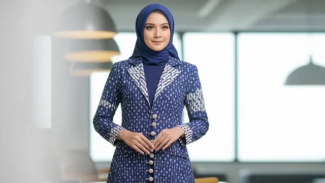 Model Gamis Terbaru Batik Kombinasi Blazer