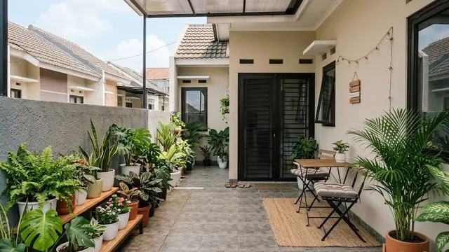 Teras dengan Tanaman dan Area Terbuka