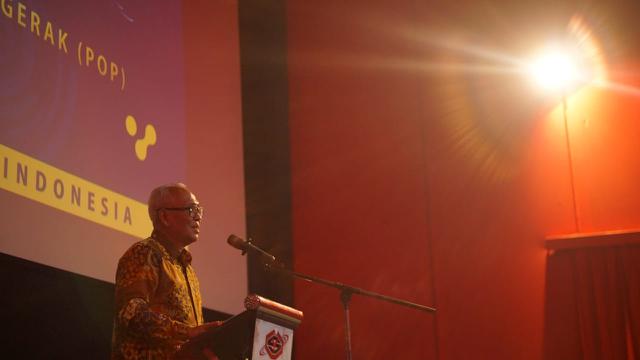 Plh Bupati Banjarnegara, Syamsudin saat membuka Pemutaran 20 Film Dokumenter Karya Guru Program Organisasi Penggerak (POP) Tahun 2021 dan Pembukaan POP Tahun 2022 di Banjarnegara, Jawa Tengah. (Foto: Liputan6.com/Heni Purwono)