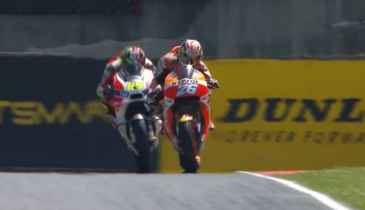 Pebalap Repsol Honda, Dani Pedrosa, berhasil finis ketiga pada balapan MotoGP Italia di Sirkuit Mugello, Minggu (22/5/2016). (Bola.com/Twitter/Crashnet)