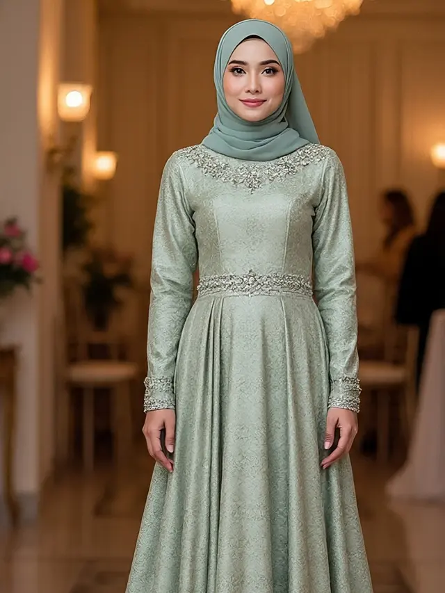 Model Gamis Brokat Warna Sage Terbaru