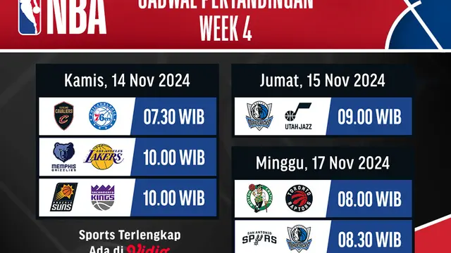 Jadwal NBA Season 2024/25 Pekan Ini di Vidio