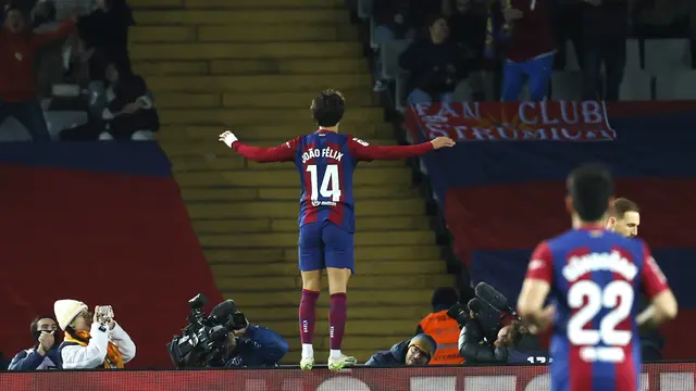 Selebrasi Joao Felix saat membantu Barcelona mengalahkan Atletico Madrid di lanjutan LaLiga