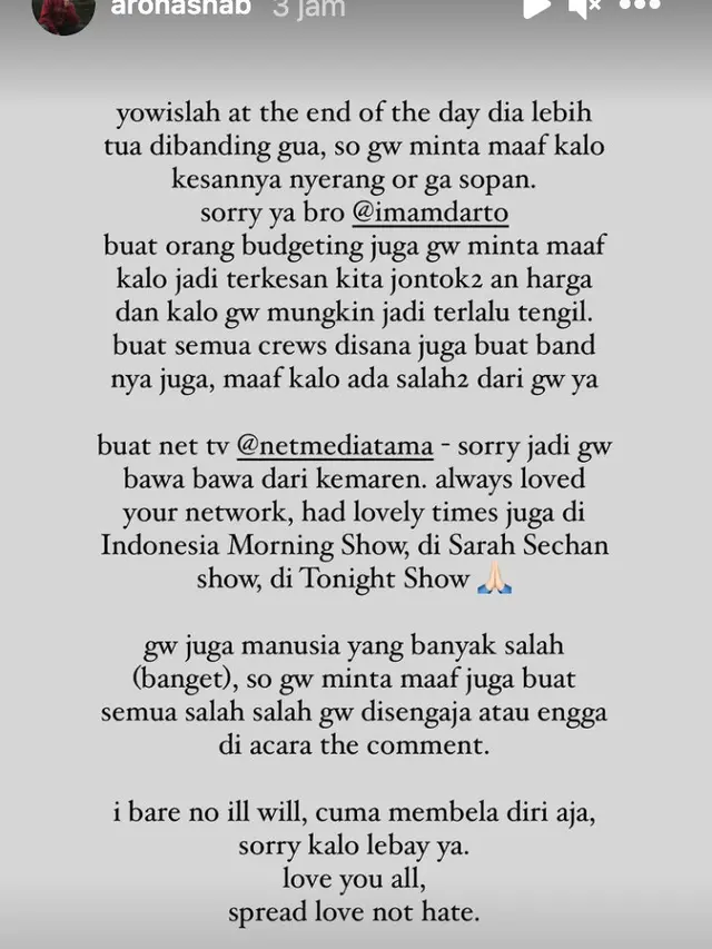 Unggahan Aron Ashab. (Foto: Instagram @aronashab).