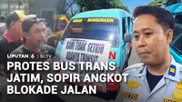 Massa sopir angkot asal Sidoarjo memblokade jalan di depan Kantor Dinas Perhubungan Jawa Timur. Mereka protes rencana hadirnya halte transit Bus Trans Jatim yang dikhawatirkan akan menggerus pendapatan hingga 70 persen.