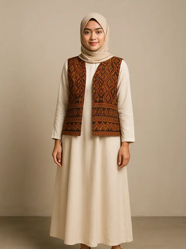 Gamis Rompi Motif Etnik yang Eksotis (Foto: Rizka Nur Laily via ChatGPT)