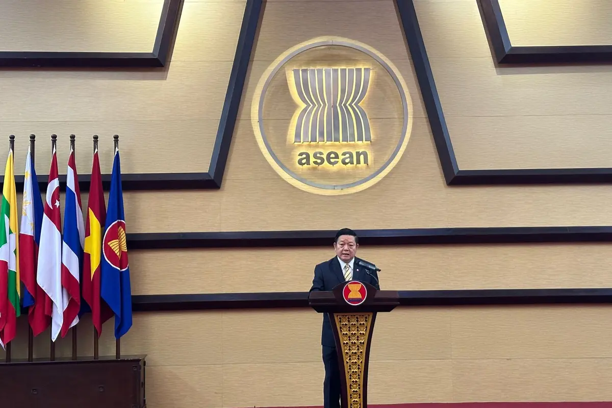 Sekretaris Jenderal ASEAN Kao Kim Hourn dalam press briefing terkait hasil pertemuan menlu ASEAN (AMM/PMC) di Jakarta, Selasa (30/7/2024). (Liputan6/Benedikta Miranti)
