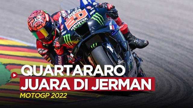 Berita video highlights balapan MotoGP Jerman 2022, di mana Fabio Quartararo menjadi juara, Minggu (19/6/2022) malam hari WIB.