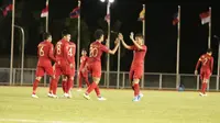 Timnas Indonesia U-22 saat menghadapi Brunei Darussalam di Stadion Binan, Selasa (3/12/2019). Tim Garuda Muda menang telak 8-0 dalam laga ini. (Dok. PSSI)