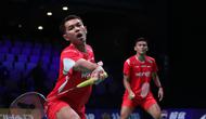 Ganda putra Indonesia Fajar Alfian/Muhammad Shohibul Fikri berlatih di Forum Horsens, Denmark, menjelang laga melawan Aljazair pada Grup D Piala Thomas 2026, Jumat (24/4) malam. (foto: PBSI)