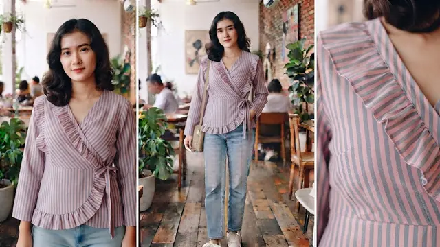 Blouse Salur Wrap dengan Ruffle