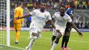 Real Madrid berhasil mengalahkan tuan rumah Inter Milan 1-0 dalam laga matchday pertama Grup A Liga Champions 2021/2022, Rabu (15/9/2021). Gol tunggal Los Blancos dicetak pada menit ke-89 melalui striker asal Brasil, Rodrygo yang baru dimasukkan pada menit ke-65. (Foto: AP/Antonio Calanni)