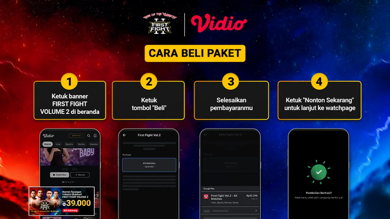 Cara beli paket live streaming First Fight Volume 2 di Vidio. (dok. vidio.com)