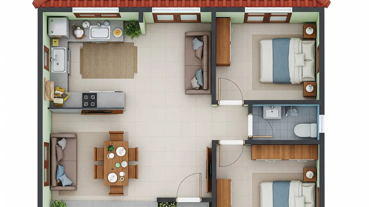 Inspirasi Rumah Kampung Sederhana 2 Kamar dengan Biaya Murah tapi Tetap Terlihat Cantik (Image by Gemini AI)
