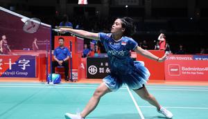 Tunggal putri Indonesia&nbsp;Gregoria Mariska Tunjung lolos ke perempat final&nbsp;Kumamoto Masters 2025 setelah menang atas wakil tuan rumah&nbsp;Hina Akechi di&nbsp;Kumamoto Prefectural Gymnasium, Kamis (13/11). (foto: PBSI)