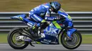 Peran Sylvain Guintoli cukup besar dalam pengembangan Suzuki GSX-RR yang membawa Joan Mir menjadi juara dunia MotoGP pada 2020 lalu. Ia merupakan pembalap yang cukup berpengalaman di kelas intermediet MotoGP. Selain itu, Guintoli juga merupakan juara dunia WSBK 2014. (AFP/Mohd Rasfan)