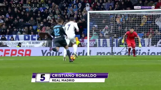 Gol klasik Cristiano Ronaldo masuk deretan lima gol terbaik Liga Spanyol pekan ke-23. Tapi, gol pemain Real Madrid itu kalah keren dengan gol melengkung pemain Eibar, Adrian Gonzalez dan tendangan bebas Mauricio Lemos dari Las Palmas. 