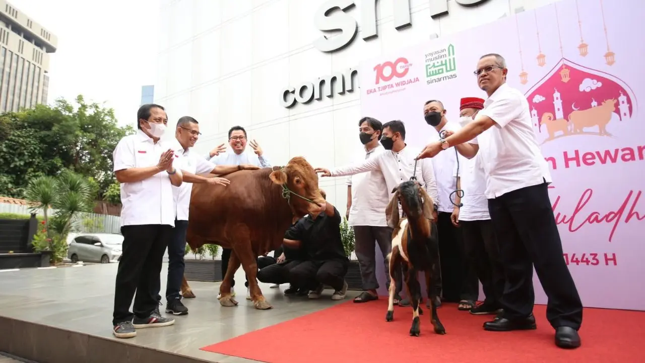 Memperingati Hari Raya Idul Adha 1443H, Smartfren bersama Yayasan Muslim Sinar Mas (YMSM) menyerahkan hewan kurban kepada masyarakat. (Dok Sinar Mas)