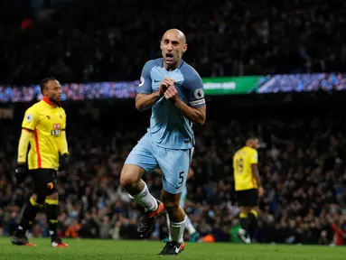 Manchester City meraih kemenangan 2-0 atas Watford dalam laga pekan ke-16 Premier League 2016-2017 di Stadion Etihad, Rabu (14/12/2015) waktu setempat. (Reuters/Phil Noble)
