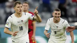 Nicolo Barella - Pemain Inter Milan ini menjadi salah satu pemain terbaik pada laga Italia kontra Belgia. Selain konsisten membantu serangan, Barella sukses mencetak satu gol dan satu assist yang membuat Gli Azzurri berhak melaju ke semifinal. (AP Photo/Matthias Schrader, Pool)