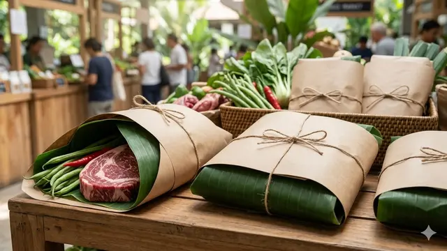 Ide Kemasan Daun untuk Jual Daging dan Sayur (Foto: Gemini AI)