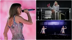 Foto kolase saat penyanyi Taylor Swift tampil dalam pembukaan The Eras Tour di State Farm Stadium, Glendale, Arizona, Amerika Serikat, Jumat (17/3/2023). (AP Photo/Ashley Landis)