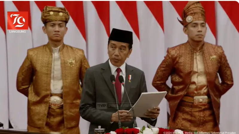 Presiden Joko Widodo (Jokowi) pada Penyampaian RUU APBN 2025 dan Nota Keuangan, 16 Agustus 2024.