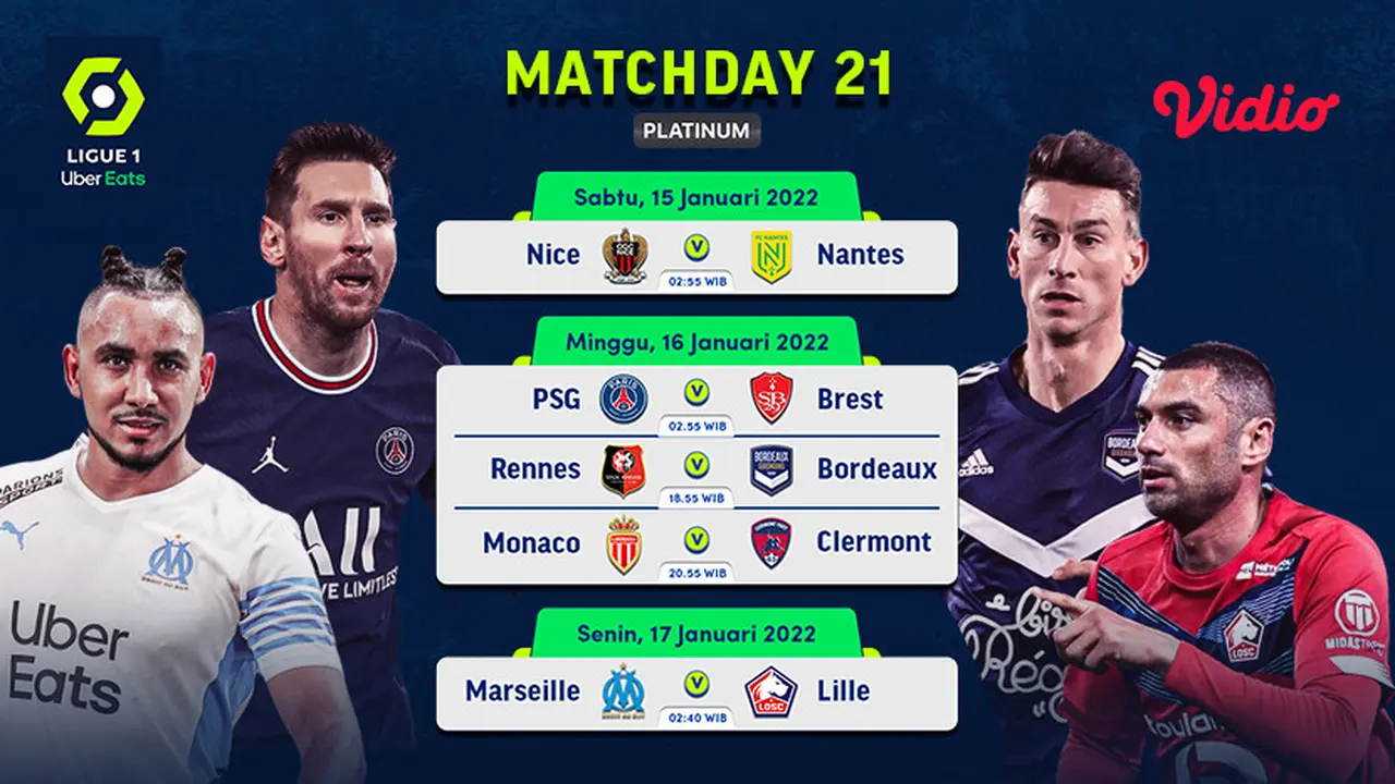 Link Live Streaming Liga Prancis 2021/2022 Matchday 21 di Vidio Pekan Ini