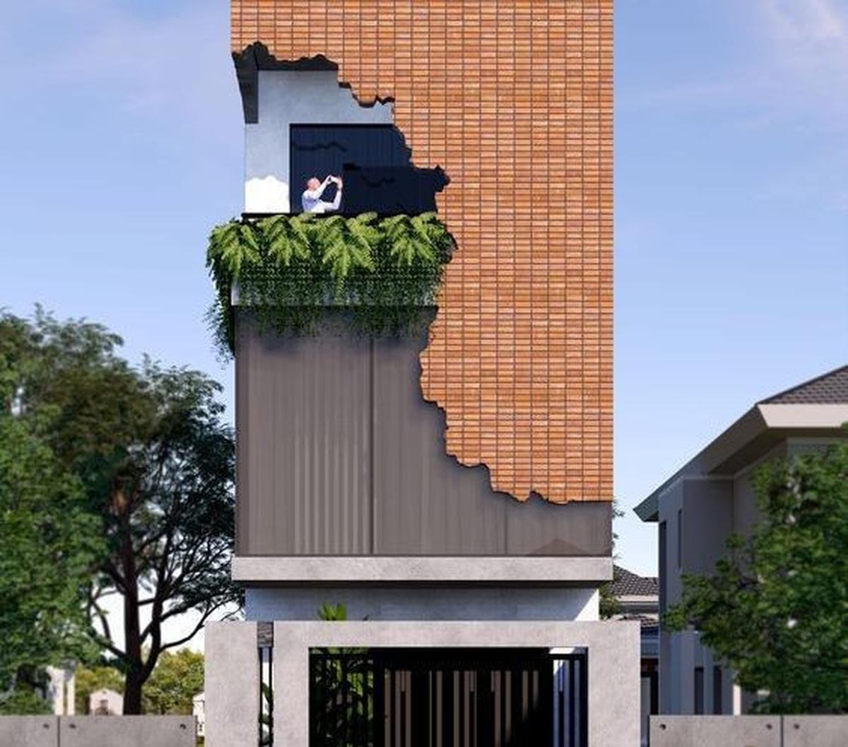 4. Rumah Unik Sederhana dengan Aksen Batu Bata Merah