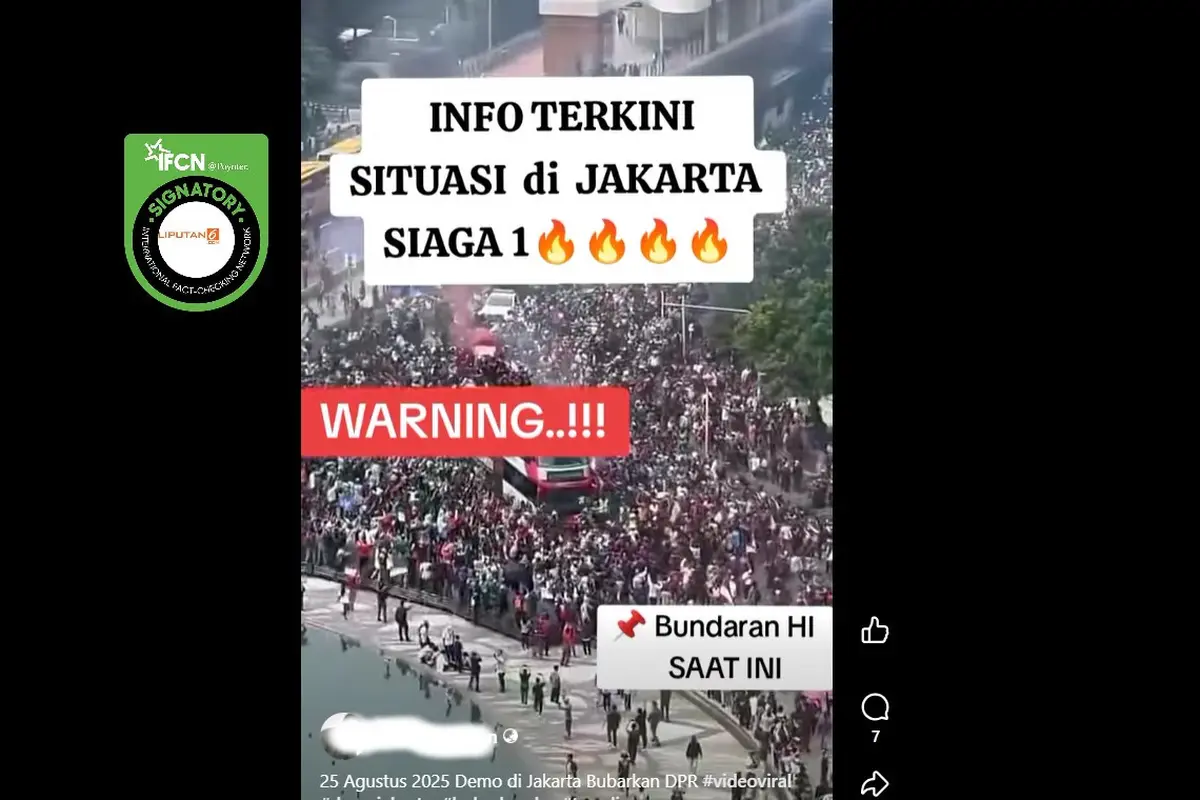 Tangkapan layar klaim video suasana di Bundaran HI, Jakarta Siaga 1 saat demo DPR 25 Agustus 2025.