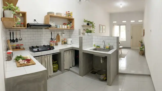 Desain dapur rumah subsidi dengan ruang terbatas yang anti bau dan tidak becek model dapur dengan area cuci terpisah