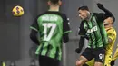 Gianluca Scamacca. Pemain Italia yang kini memasuki musim kelimanya bersama Sassuolo ini dilahirkan pada 1 Januari 1999. Bersama Sassuolo musim ini ia telah tampil dalam 19 laga di Serie A dengan torehan 6 gol. (LaPresse via AP/Massimo Paolone)