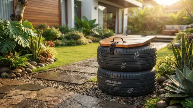 Ban Bekas Disulap Jadi Tempat Sampah Taman