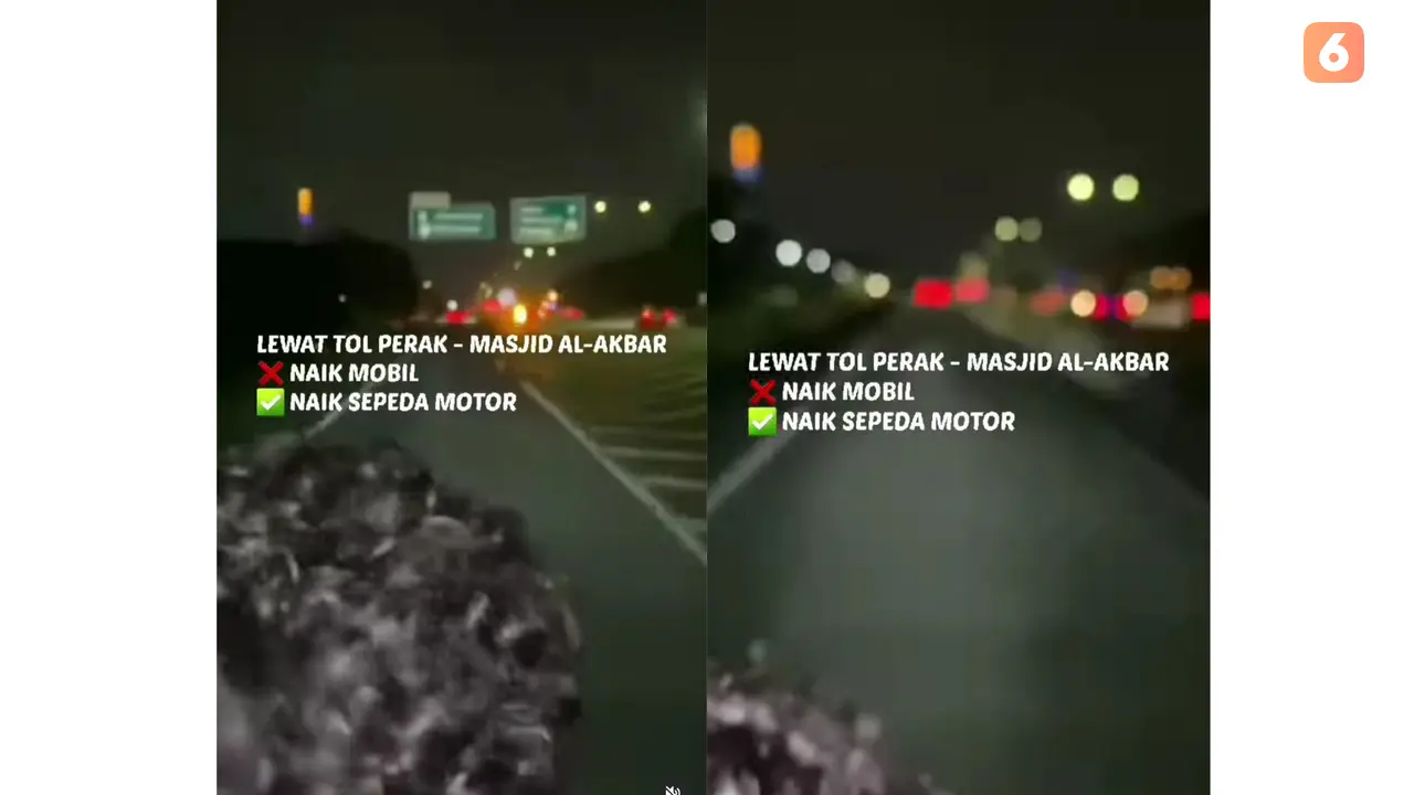 Tangkapan layar video viral 2 pemuda masuk tol pakai motor di Surabaya (Liputan6.com/Istimewa)