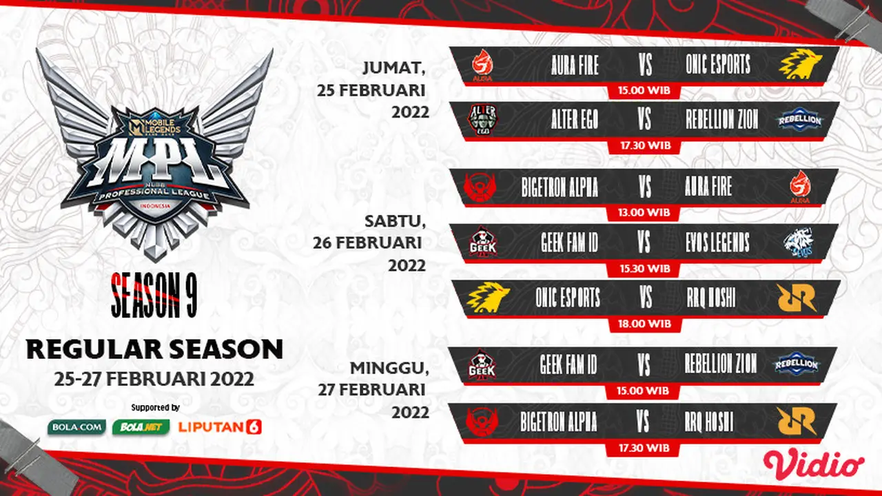 Link Live Streaming MPL Indonesia Season 9 Pekan Kedua di Vidio, 25-27 Februari 2022