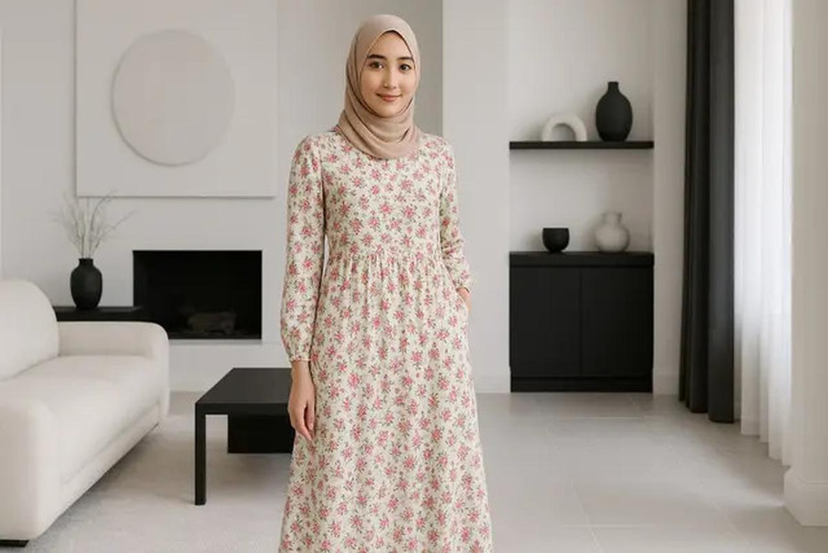 7 Model Gamis Motif Bunga yang Memikat Hati, Tampilan Gaya Feminin Tapi Stylish